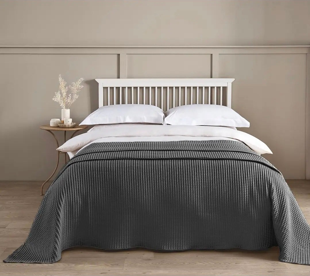 Hotel Waffle Throw Blanket - 100% Cotton (Graphite)