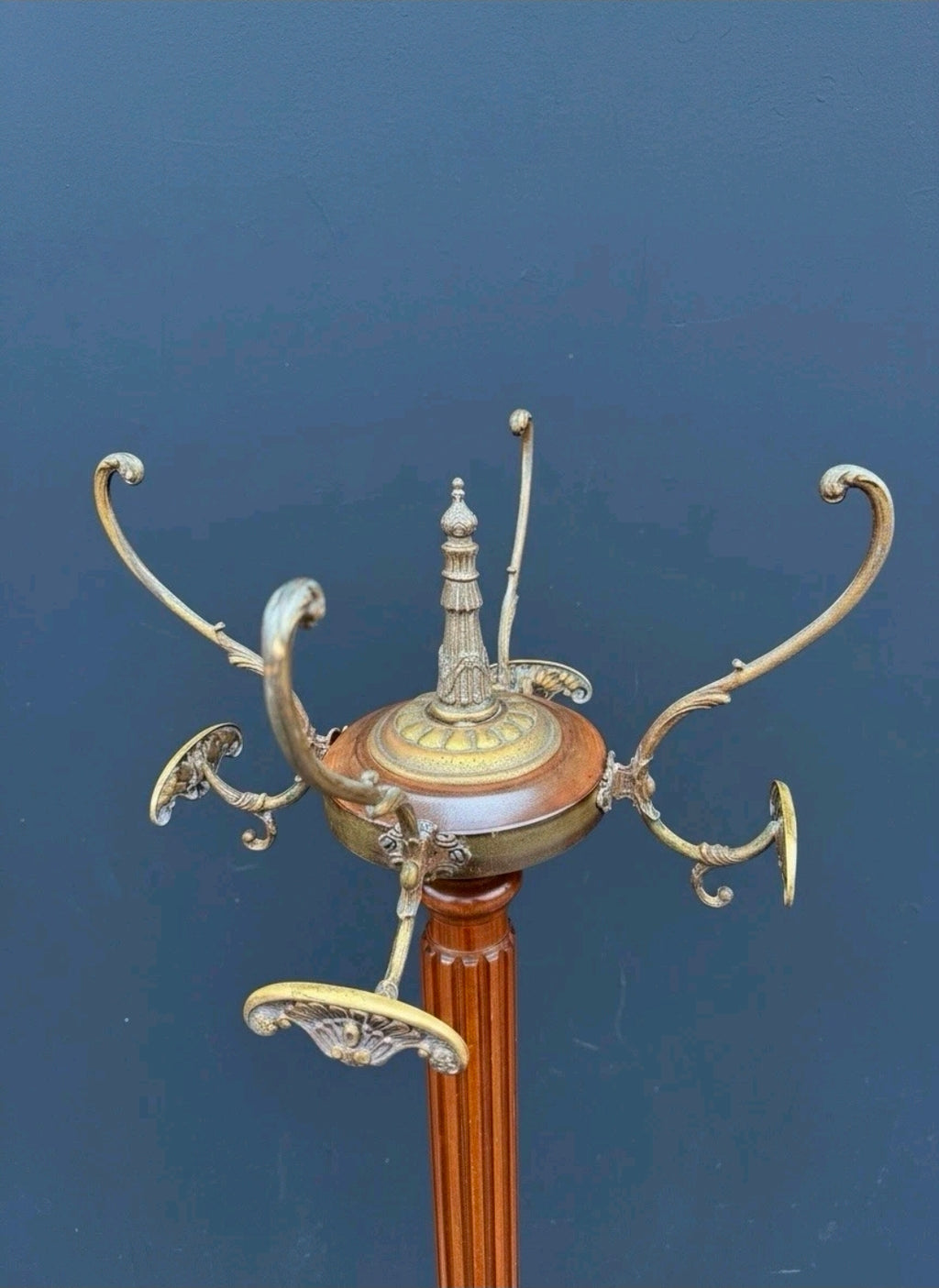 Vintage 1950s Wood & Brass Coat Stand. 8 Hooks, Hall Stand, Hat Stand, Hall Tree