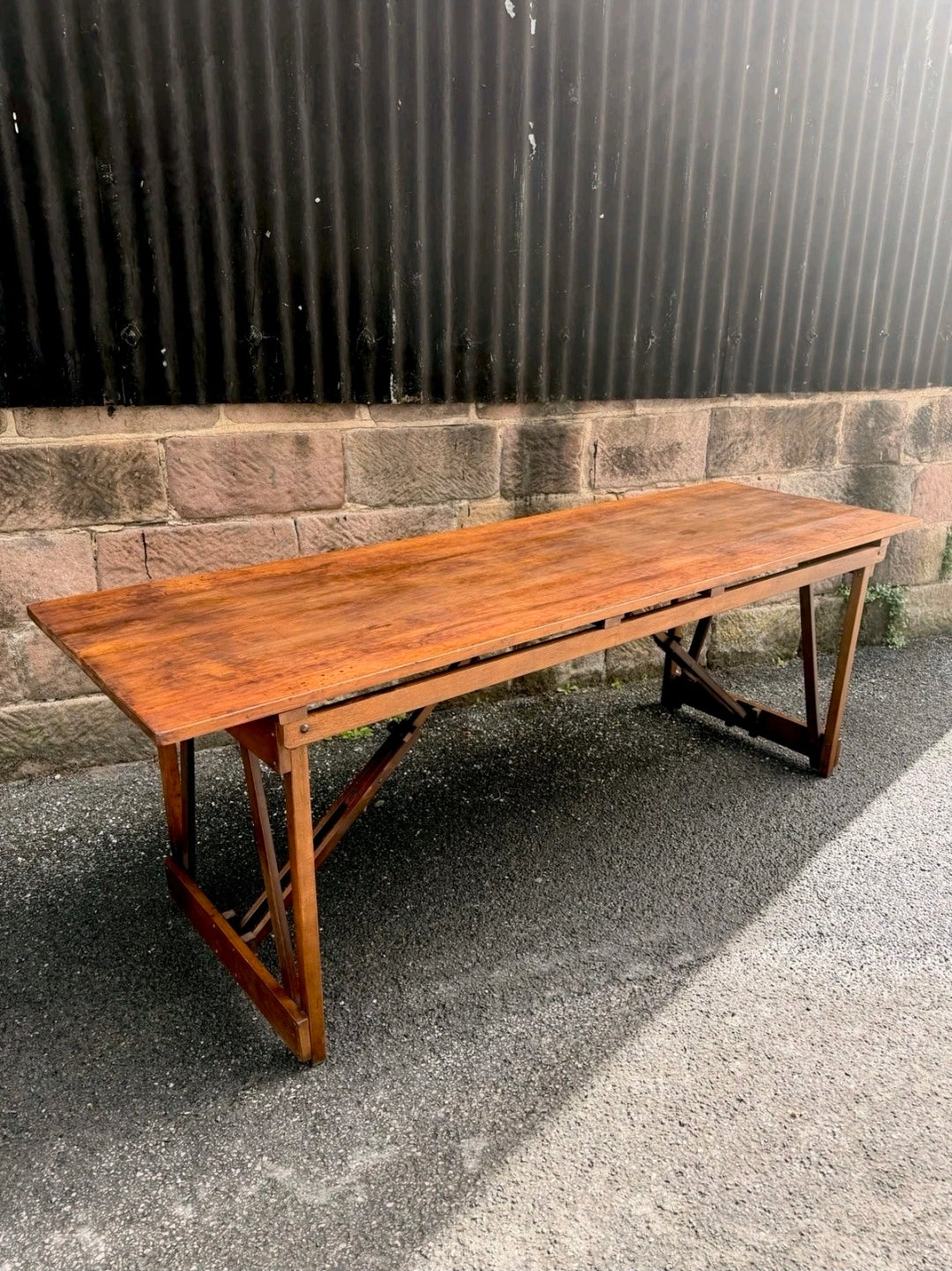 Rare Pitch Pine & Beech 7ft 1960s Trestle Table. Dining, 8 Seater, Art, Studio