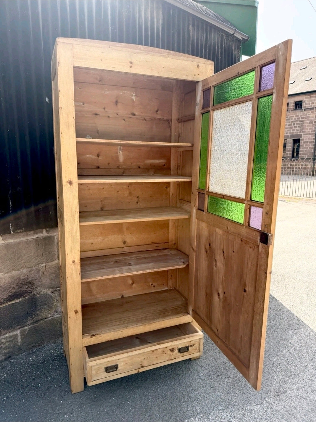 Antique Pine Large Pantry Larder Kitchen Housekeepers Cupboard, Glazed, Italian