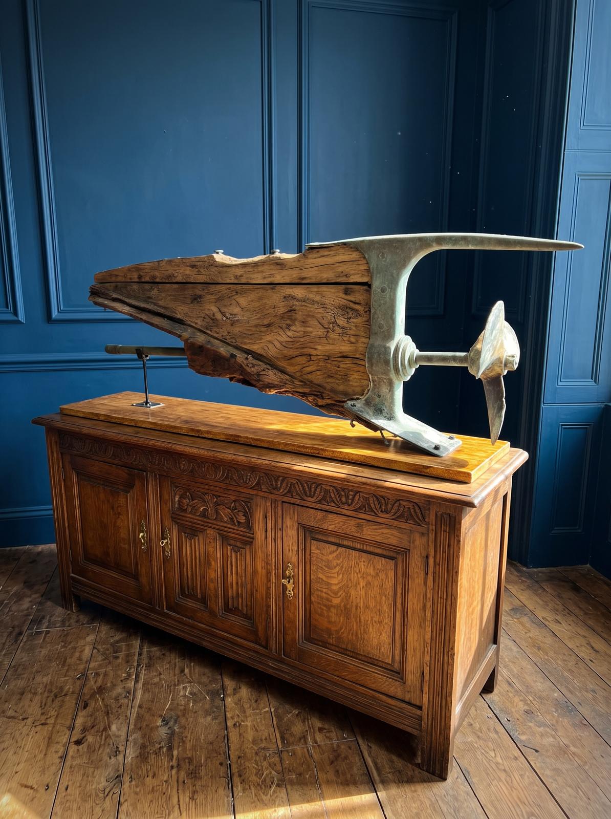 Antique Boat Propeller & Keel on Display Base and Stand. Table Decoration. 1915