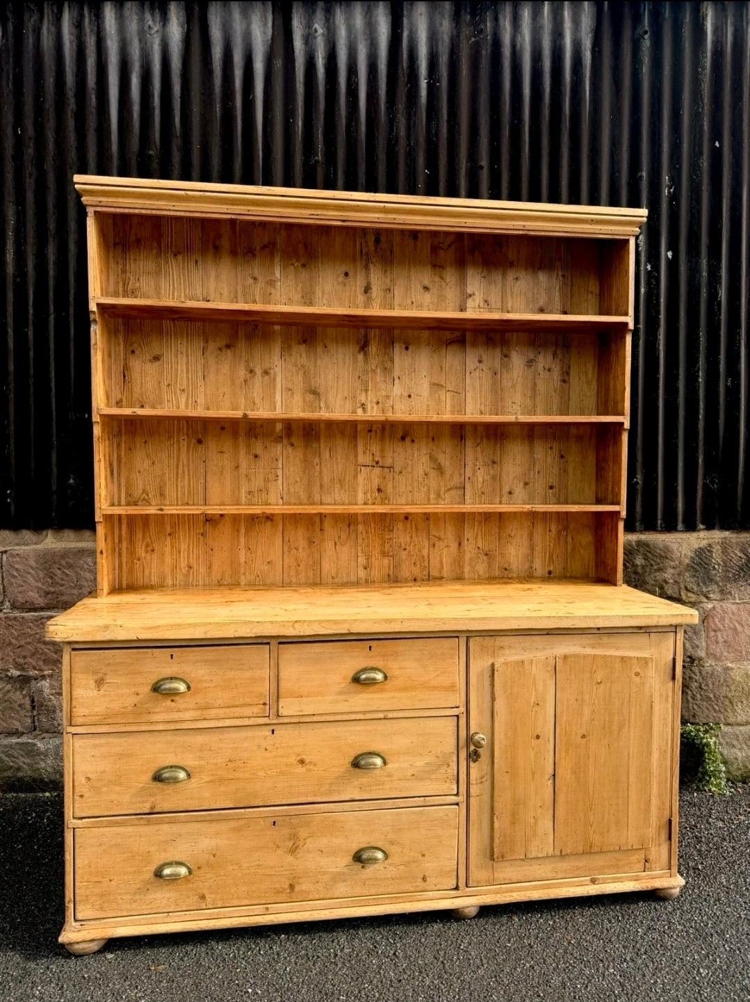 Large Antique Pine & Sycamore Victorian Dresser. Kitchen, Country House, Pantry
