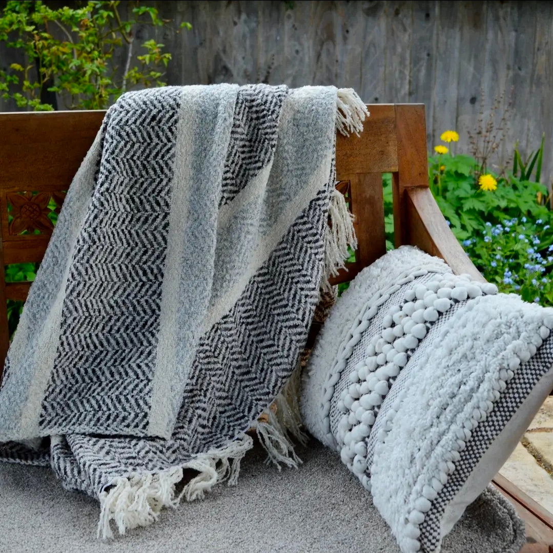 Savannah Herringbone Throw Blanket - 100% Recycled Materials (Grey)