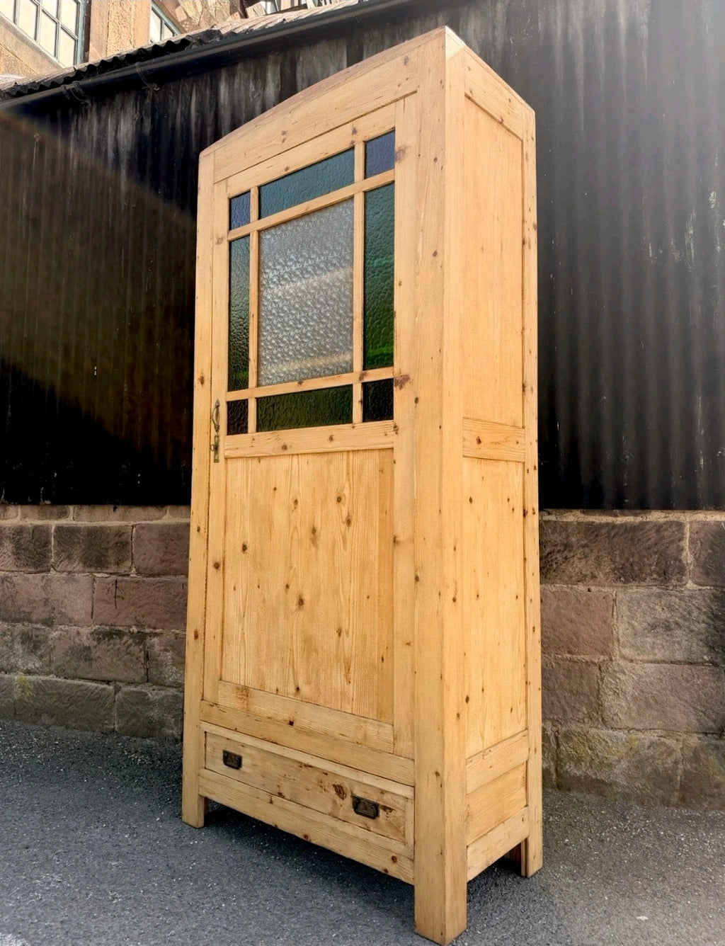 Antique Pine Large Pantry Larder Kitchen Housekeepers Cupboard, Glazed, Italian