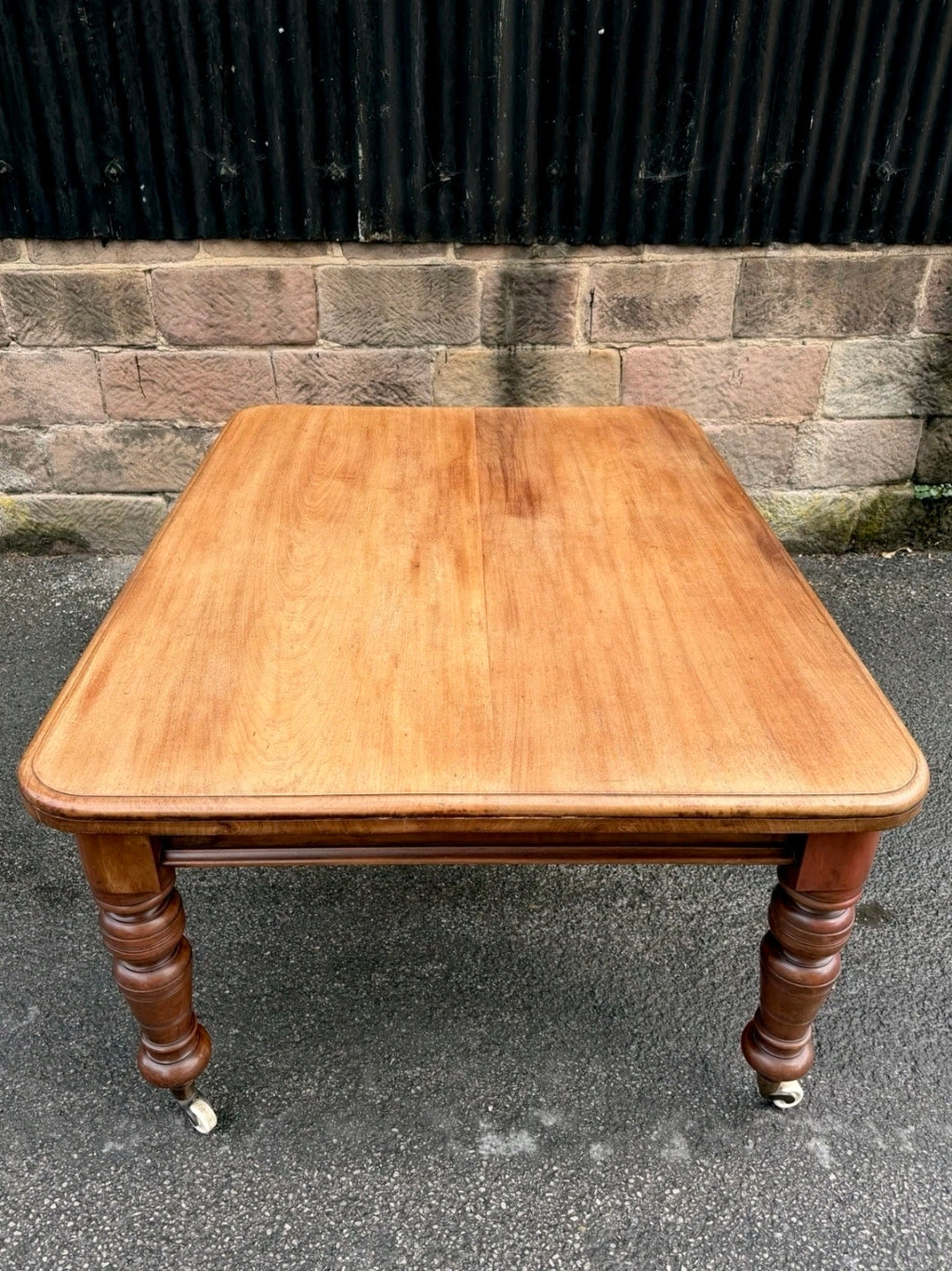 Large Victorian Pine & Mahogany Dining Table. 6 Seater, Restored, Castors