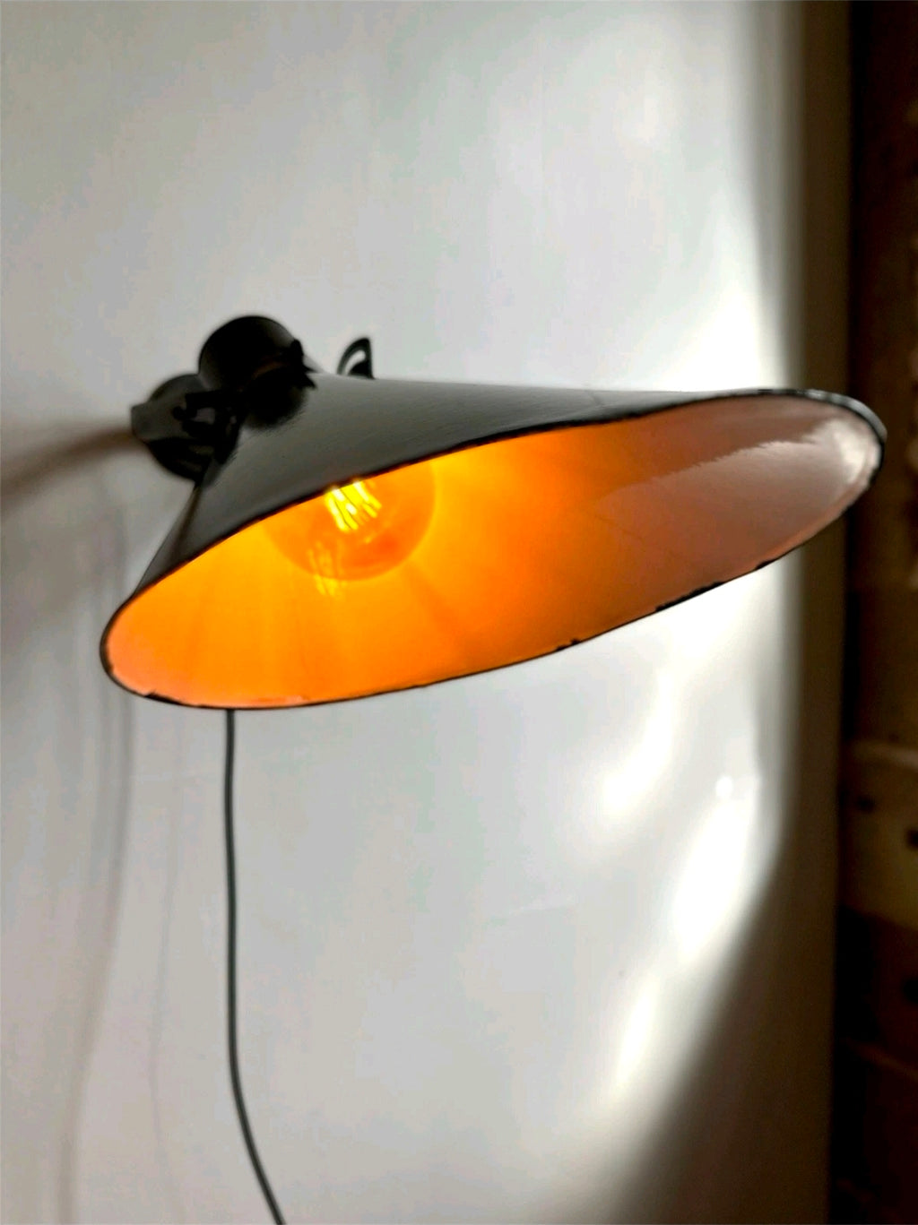 Large Rare Original 1940s Industrial Black Enamel Sign Lights, Picture Light