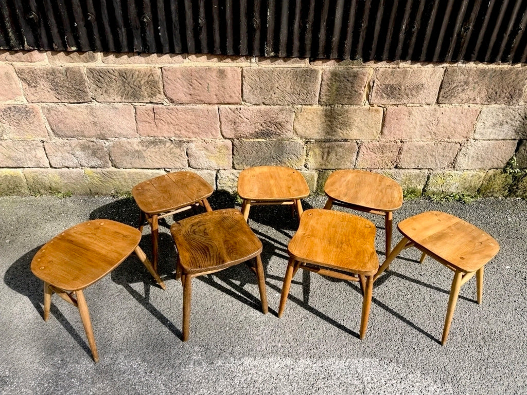Mid Century Ercol Elm & Beech Stools, Various Styles, Waxed Finish