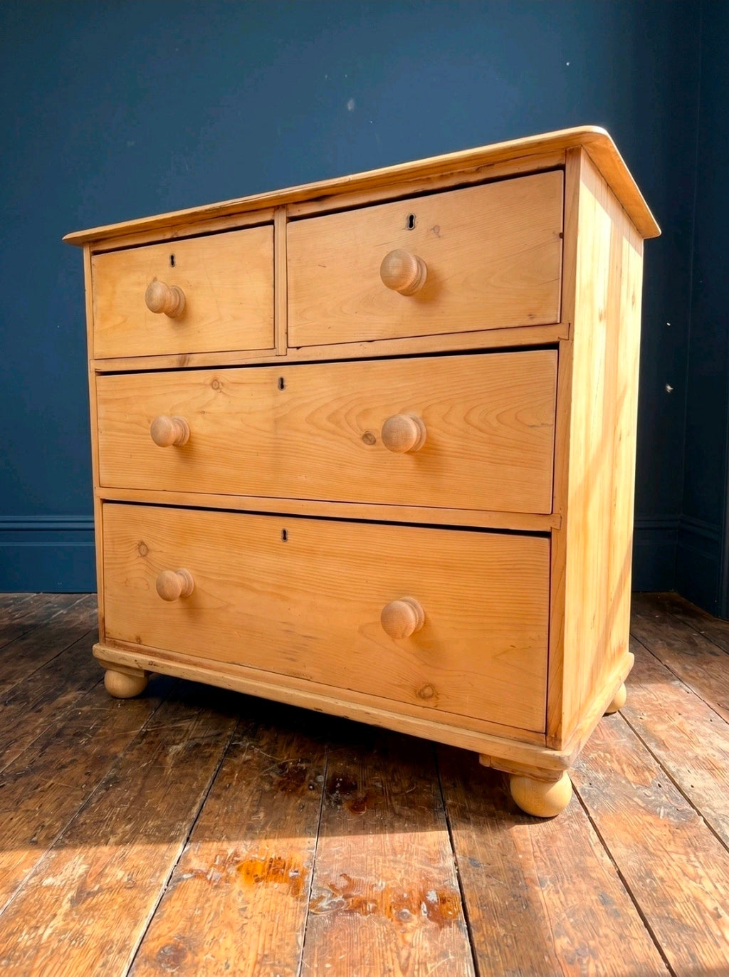Victorian Stripped Pine Chest Of Drawers 2 Over 2 - Antique Country Farmhouse