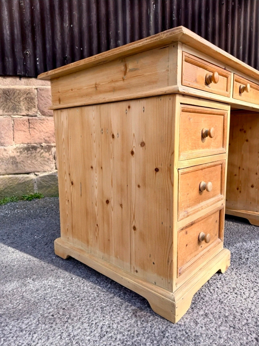 Waxed Solid Pine Twin Pedestal Desk Traditional Rustic, Study, Drawers, Office
