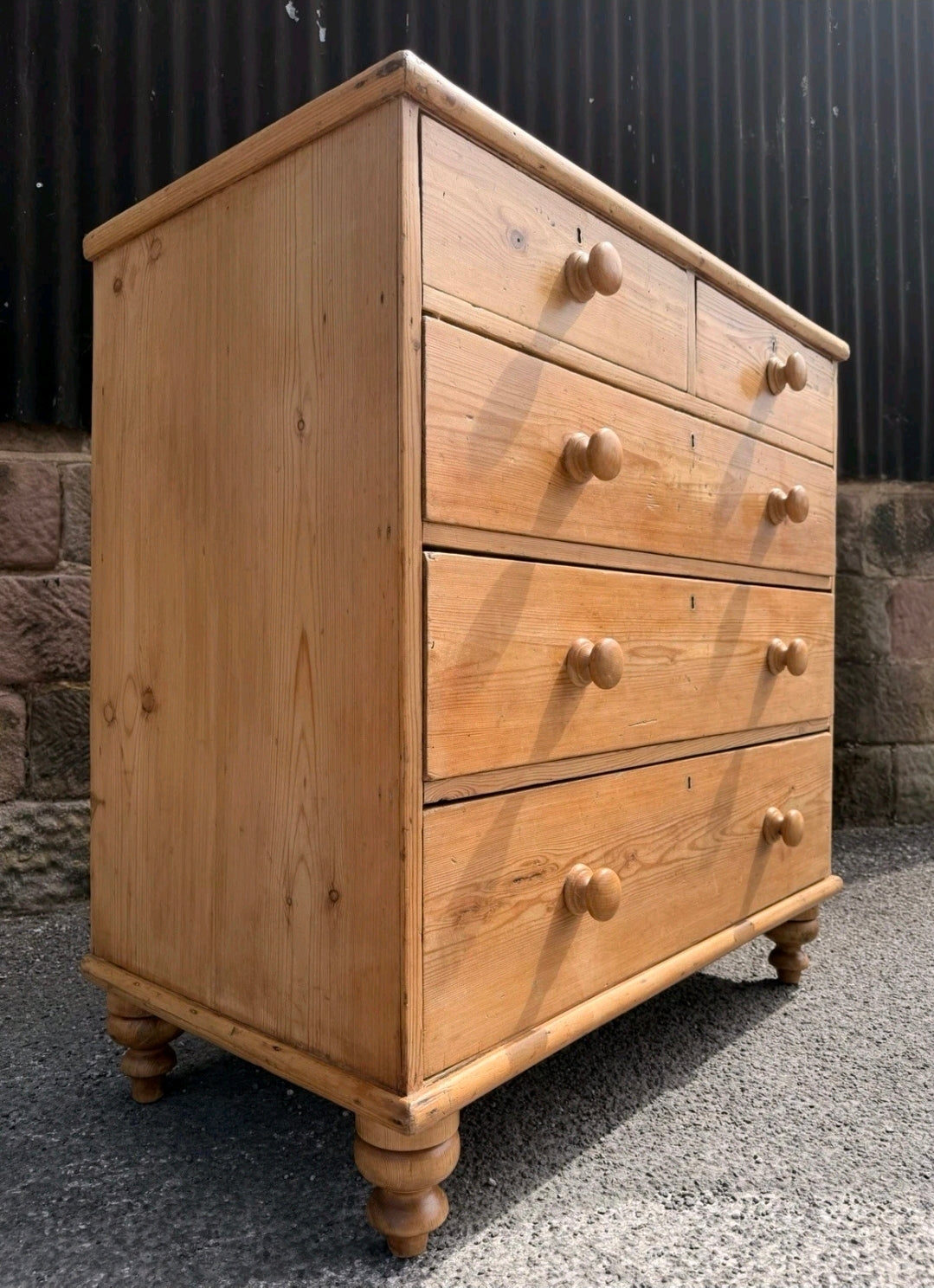 Large Antique Victorian Waxed Pine Chest Of Drawers, Country Farmhouse, Bedroom.