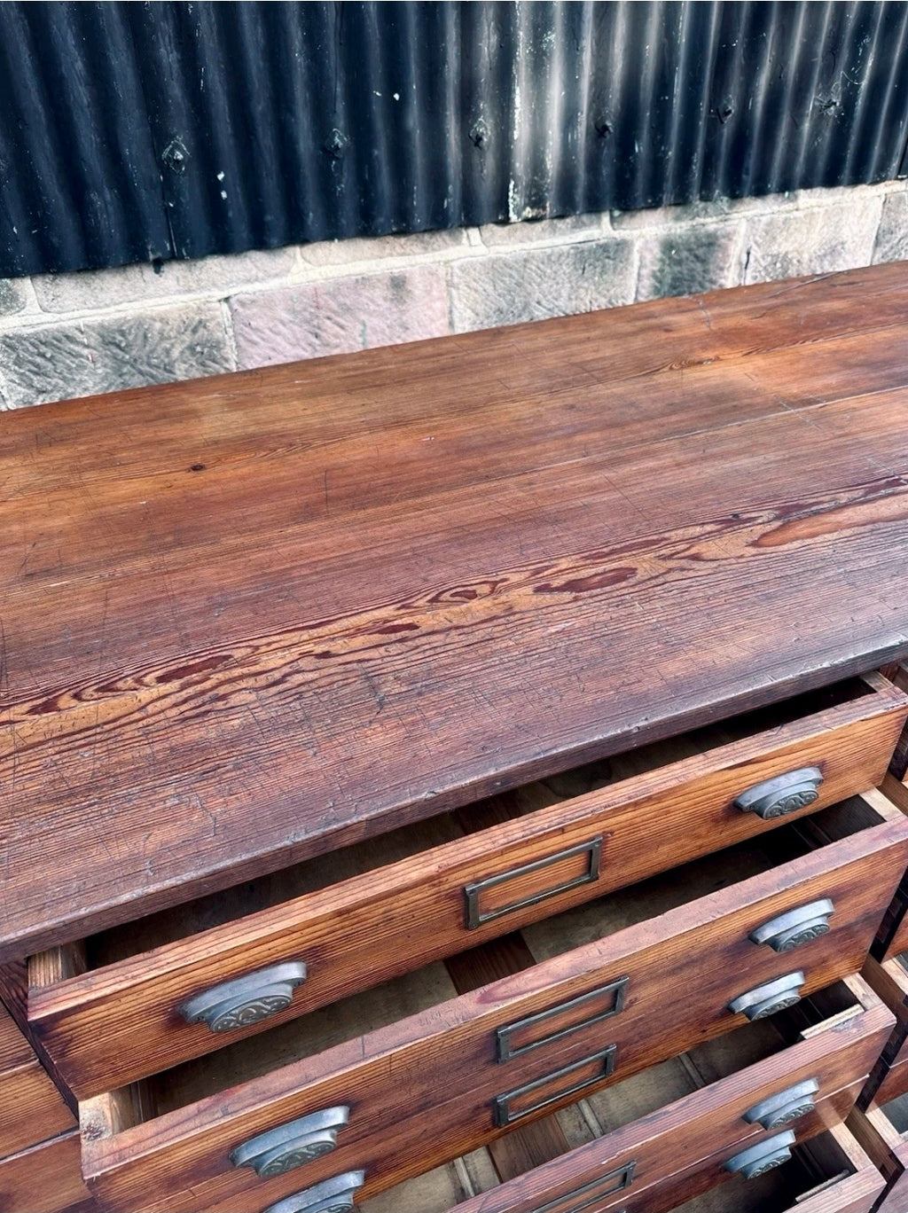 1920s Fiat Factory Bank Of Workshop Drawers. Kitchen Island, Garage,Shop Counter