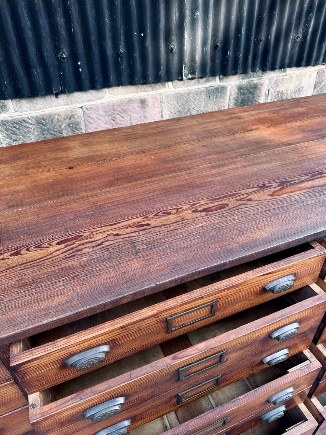 1920s Fiat Factory Bank Of Workshop Drawers. Kitchen Island, Garage,Shop Counter