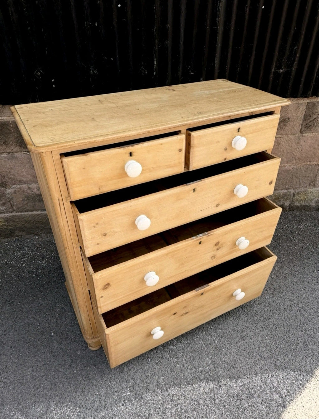 Large Antique Victorian Waxed Pine Chest Of Drawers, Country Farmhouse, Bedroom.