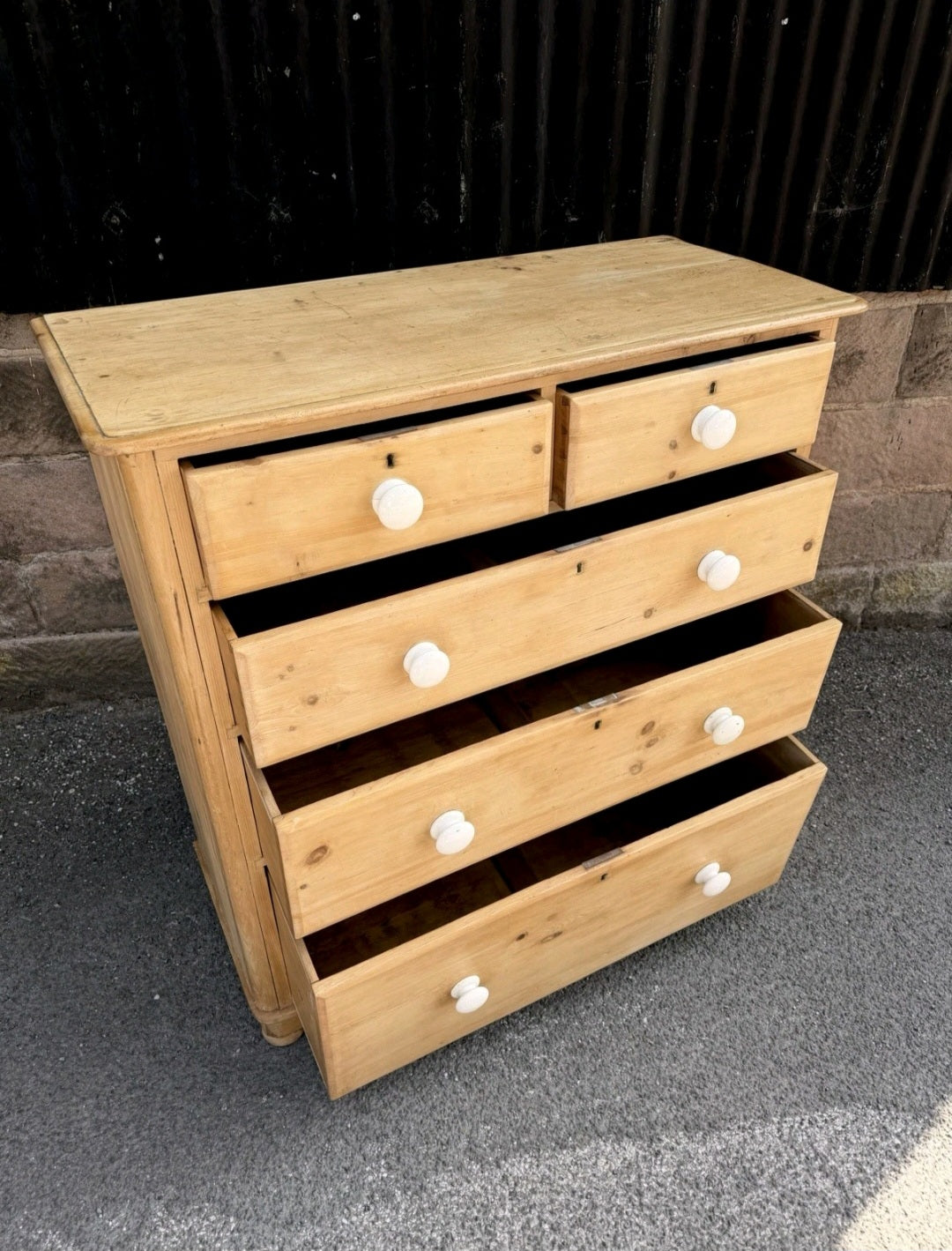 Large Antique Victorian Waxed Pine Chest Of Drawers, Country Farmhouse, Bedroom.