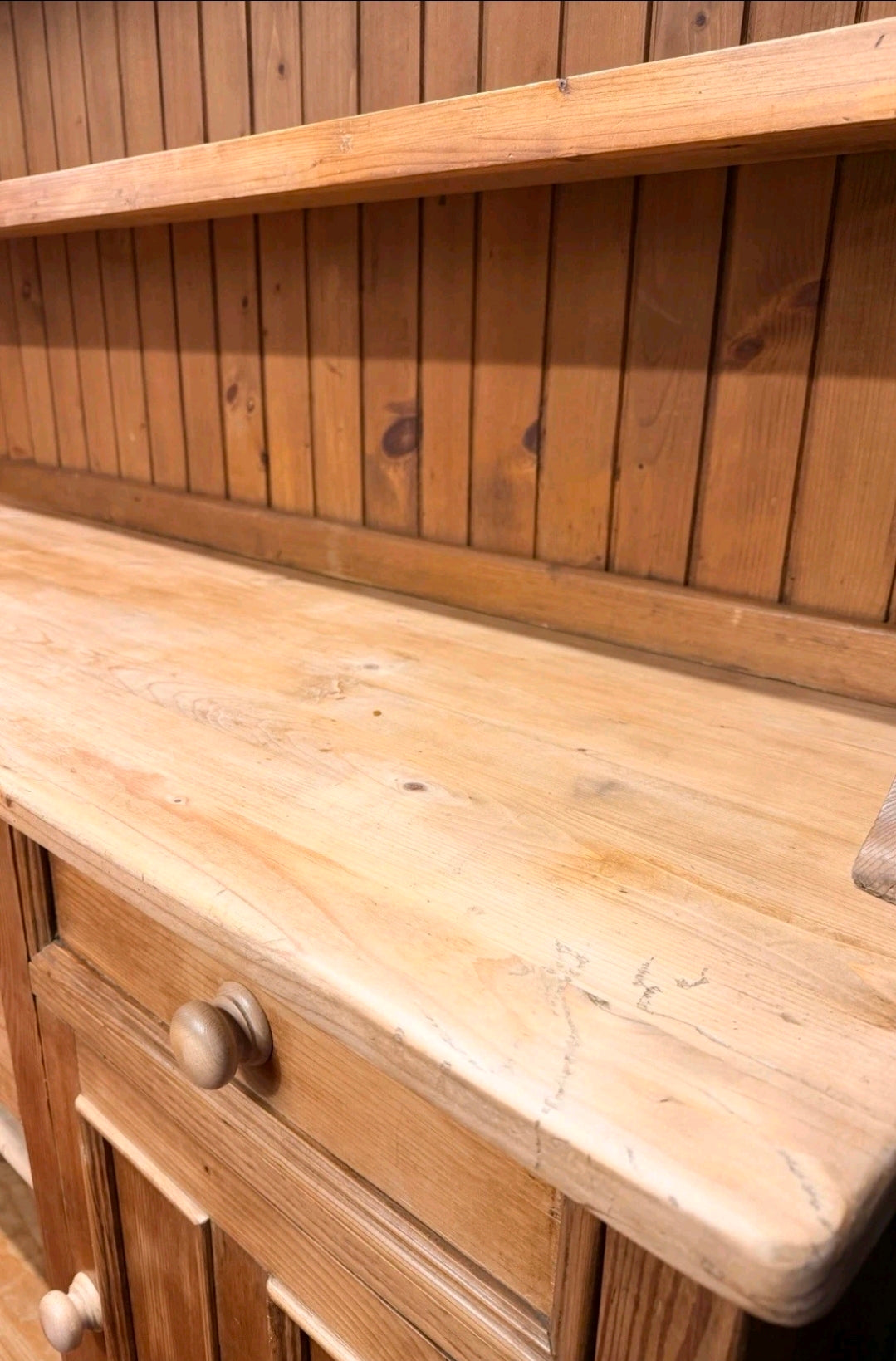 Large Antique Style Pine Welsh Dresser Kitchen Sideboard Display Unit, Farmhouse