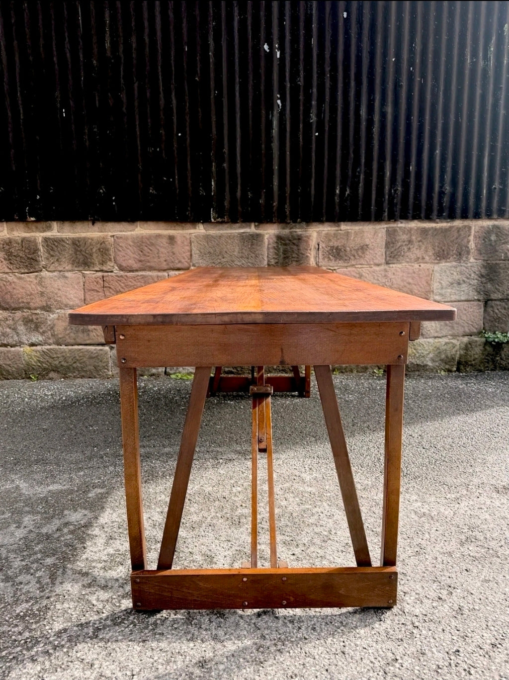 Rare Pitch Pine & Beech 7ft 1960s Trestle Table. Dining, 8 Seater, Art, Studio