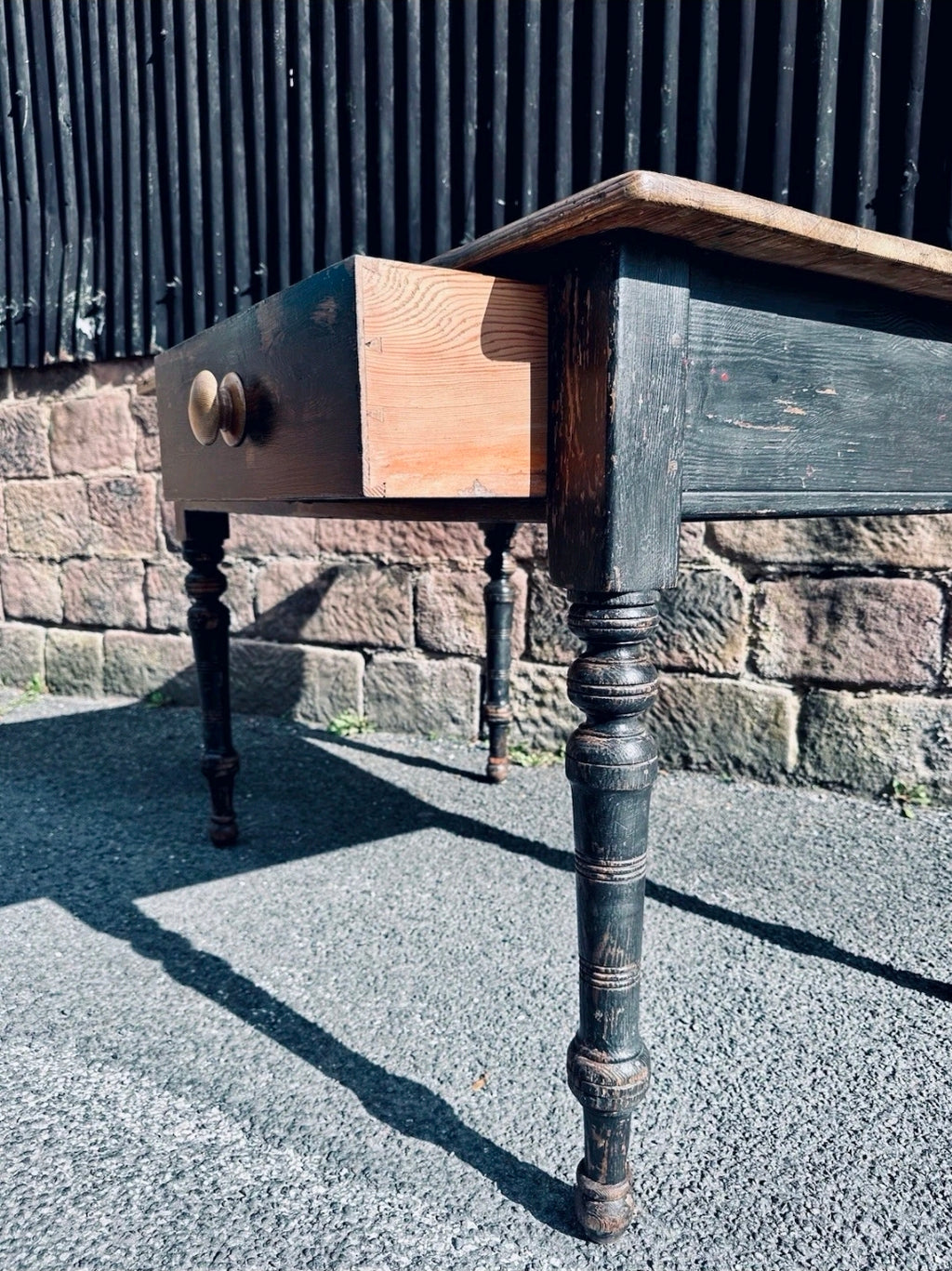 Antique French Oak Top Table. 2 Drawers. Kitchen, Dining, Original Paint