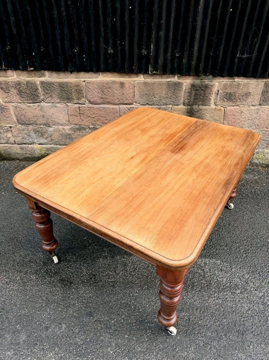 Large Victorian Pine & Mahogany Dining Table. 6 Seater, Restored, Castors