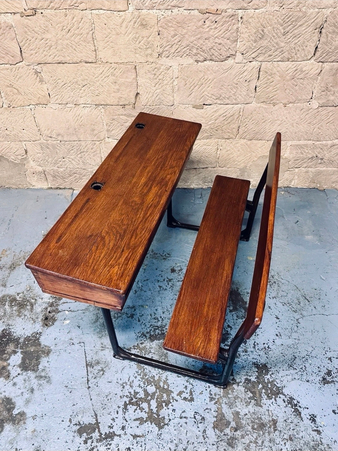 Antique Double School Desk. Oak & Cast Iron. Playroom, Kids Workspace, Orginal