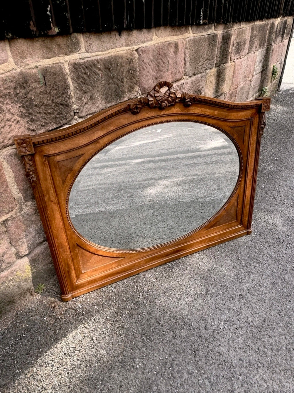 Antique Over Mantle Mirror, Victorian, Walnut Architectural Mirror, Italian