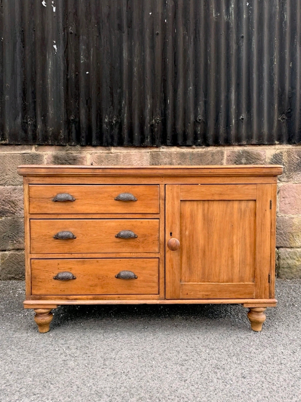 Victorian Antique Pine Dresser Base/Sideboard. Three Drawers, Country, Cottage.