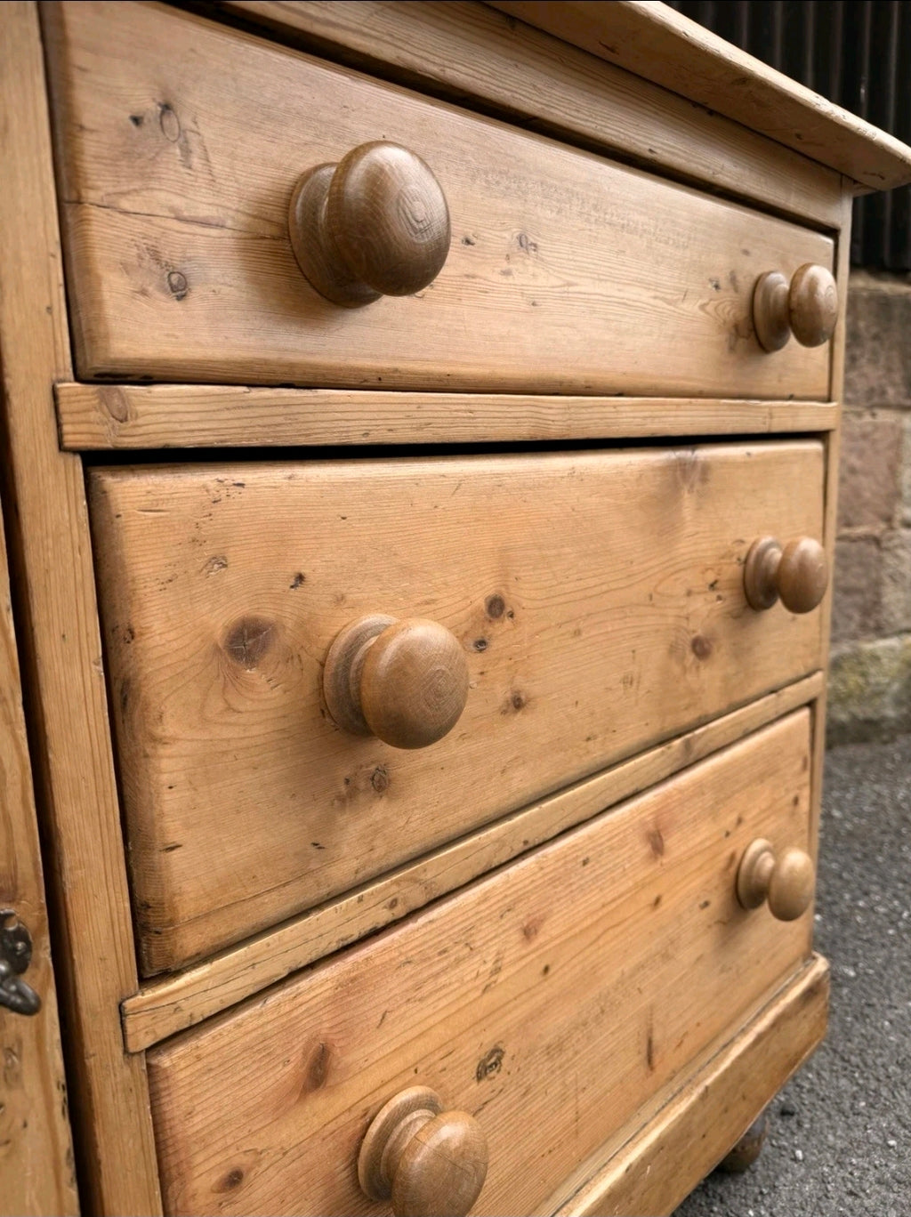 Victorian Pine Dresser Base/Sideboard. Three Drawers, Country, Cottage. Original