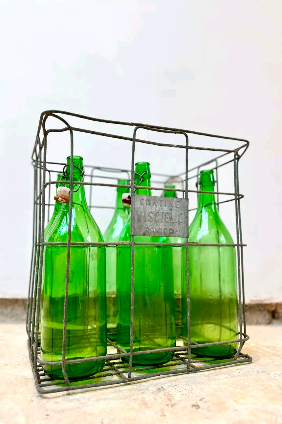 Vintage Italian Wine Bottle Crates. Decorative, Bar, Retail, Prop, Galvanised