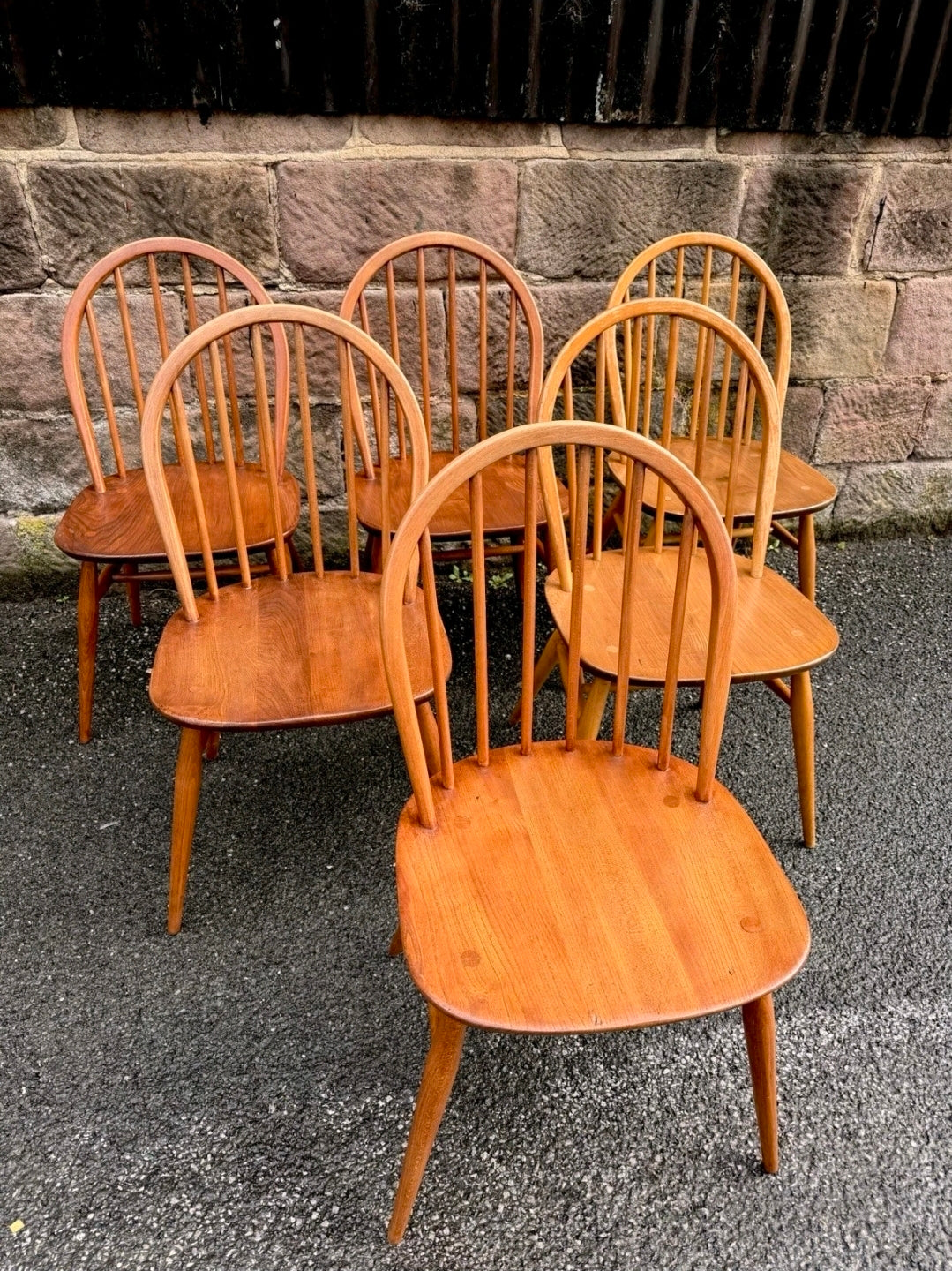 Ercol Elm And Beech Windsor Dining Chairs. Set Of 6, Vintage, Mid Century