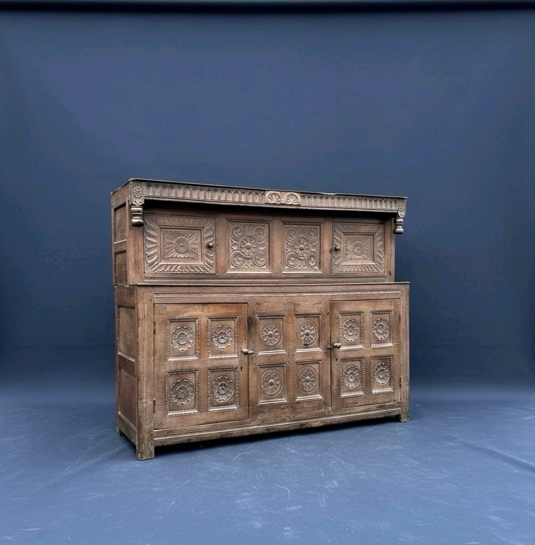 English Court Cupboard Dresser 18th Century Antique Carved Detail Solid Oak