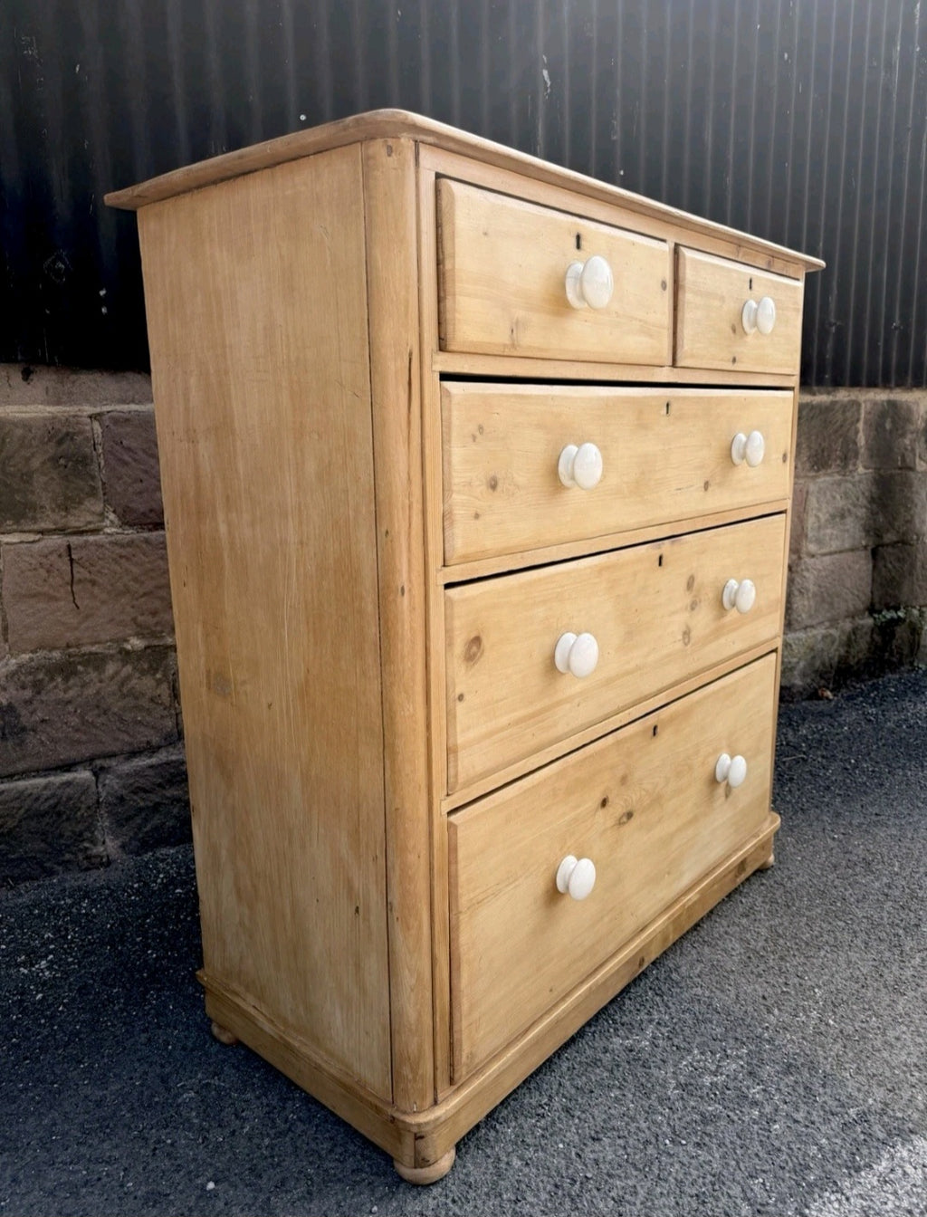 Large Antique Victorian Waxed Pine Chest Of Drawers, Country Farmhouse, Bedroom.