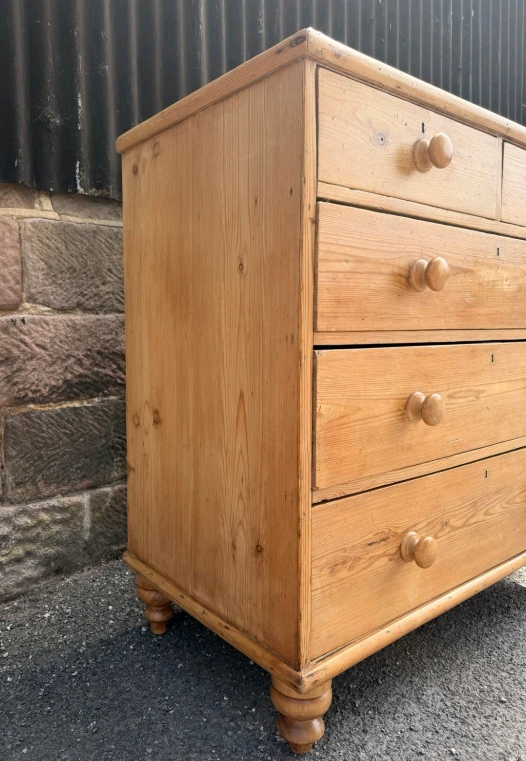 Large Antique Victorian Waxed Pine Chest Of Drawers, Country Farmhouse, Bedroom.