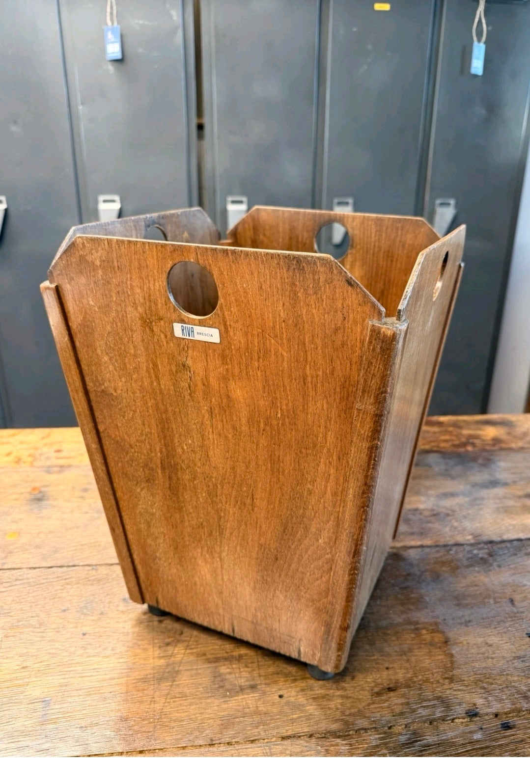 Rare Vintage Riva Teak Ply Waste Paper Bin, Storage Basket Mid Century.  MCM