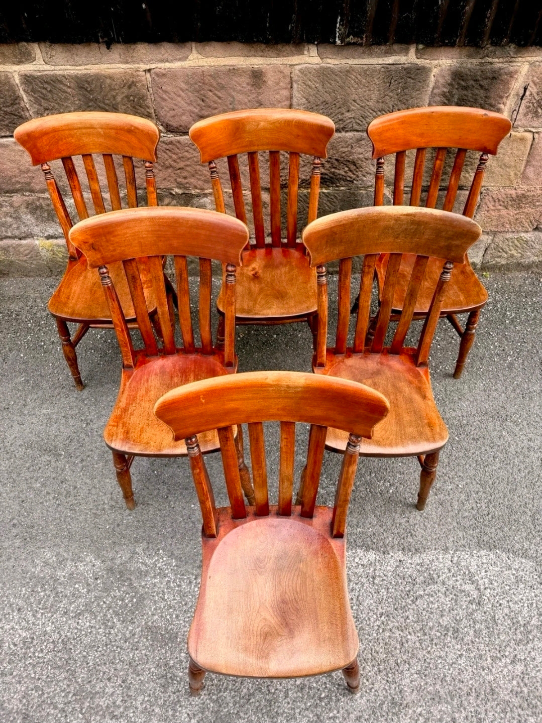 6 Matching Antique Victorian Windsor Lathback Kitchen Dining Chairs. Elm & Beech