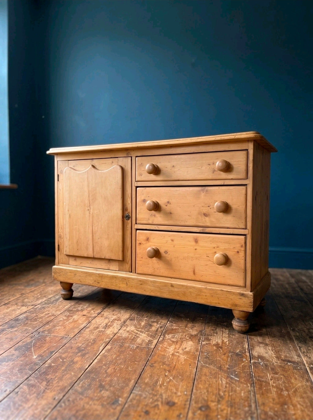 Victorian Pine Dresser Base/Sideboard. Three Drawers, Country, Cottage. Original