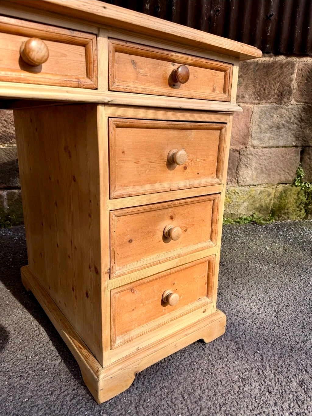 Waxed Solid Pine Twin Pedestal Desk Traditional Rustic, Study, Drawers, Office