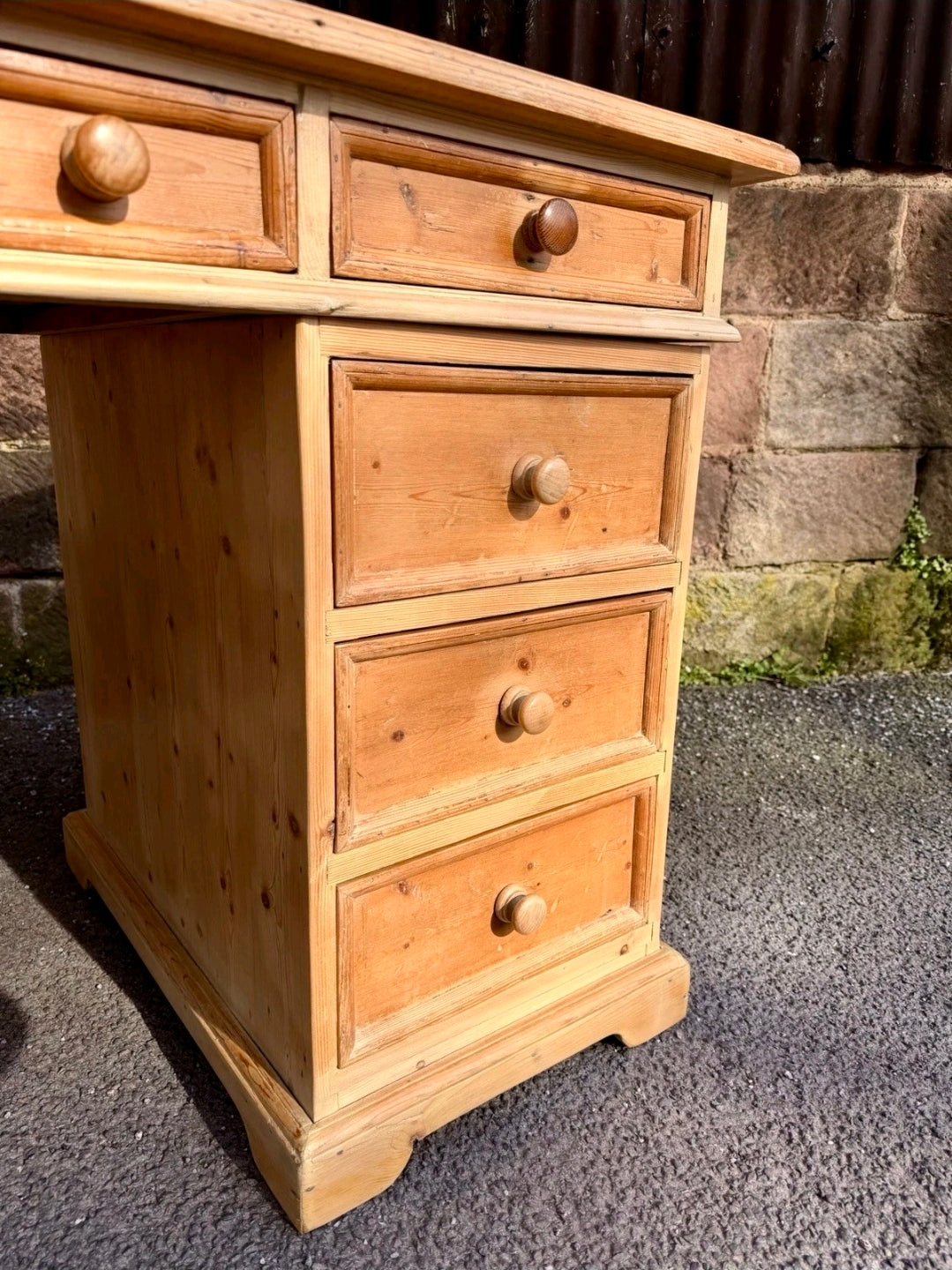 Waxed Solid Pine Twin Pedestal Desk Traditional Rustic, Study, Drawers, Office