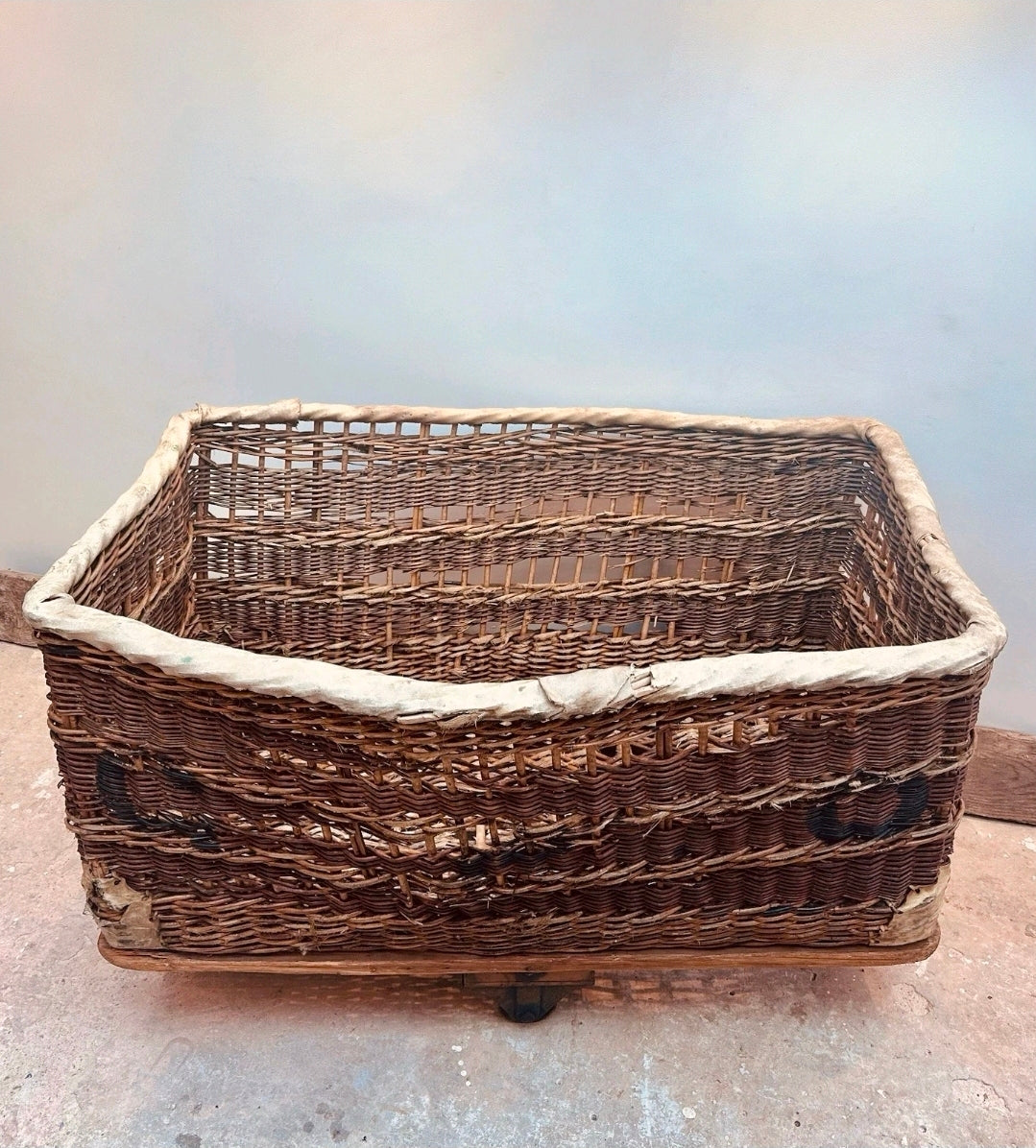 Huge Victorian Textile Mill Basket. Wicker Basket, Laundry,Log Basket, Film Prop