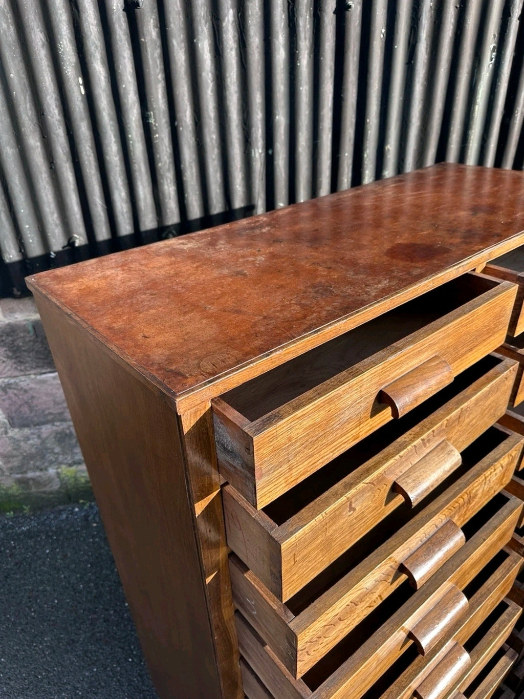 1940s Bank Of 20 Oak Index Drawers. Apothecary, Filing,Storage,Chest Of Drawers