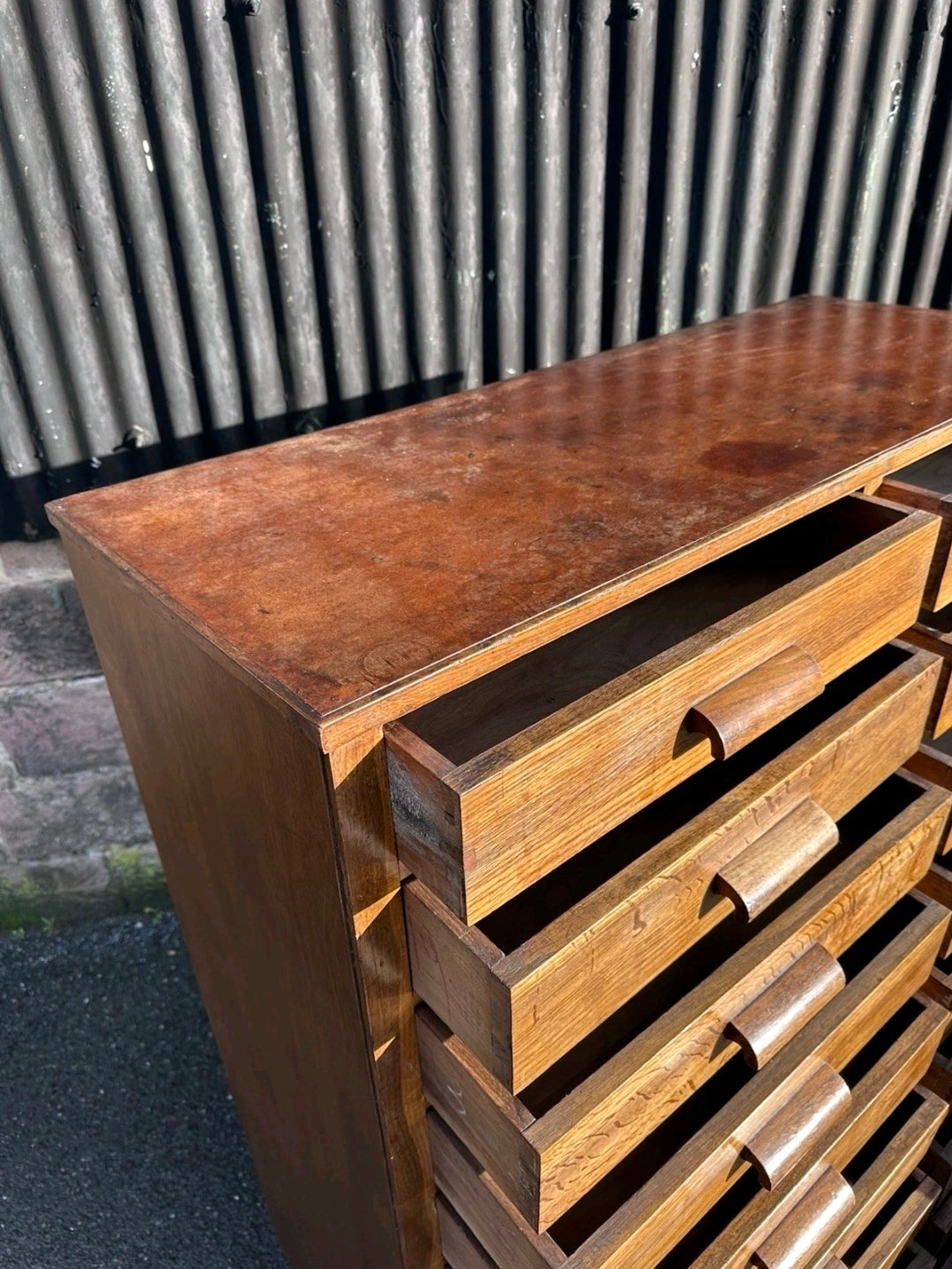 1940s Bank Of 20 Oak Index Drawers. Apothecary, Filing,Storage,Chest Of Drawers