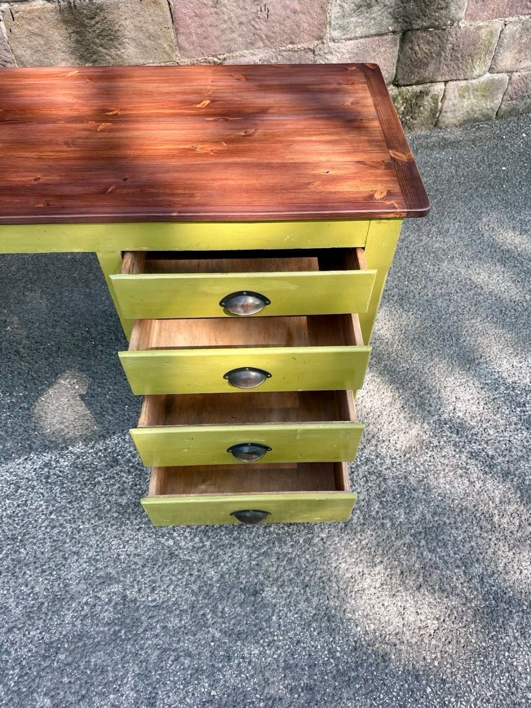 Industrial Reclaimed Large Clerks Desk. Original Paint, Statement, 8ft, Drawers