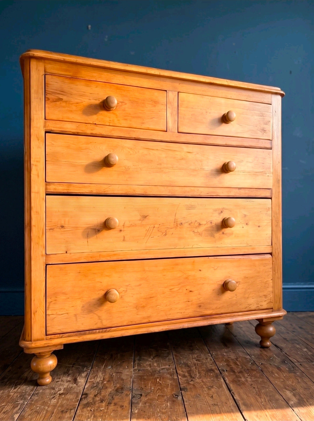 Large Antique Victorian Pine Chest Of Drawers, Country Farmhouse, Bedroom. Tall