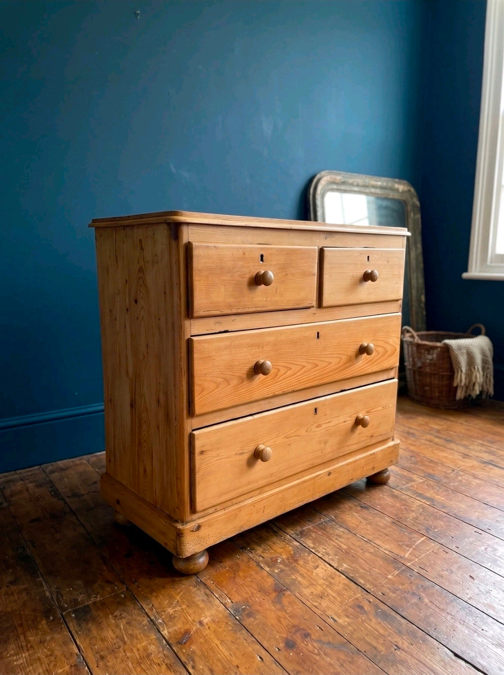 Victorian Stripped Pine Chest Of Drawers 2 Over 2 - Antique Country Farmhouse