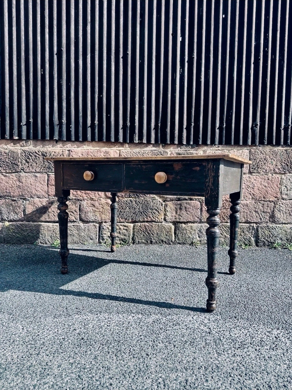 Antique French Oak Top Table. 2 Drawers. Kitchen, Dining, Original Paint