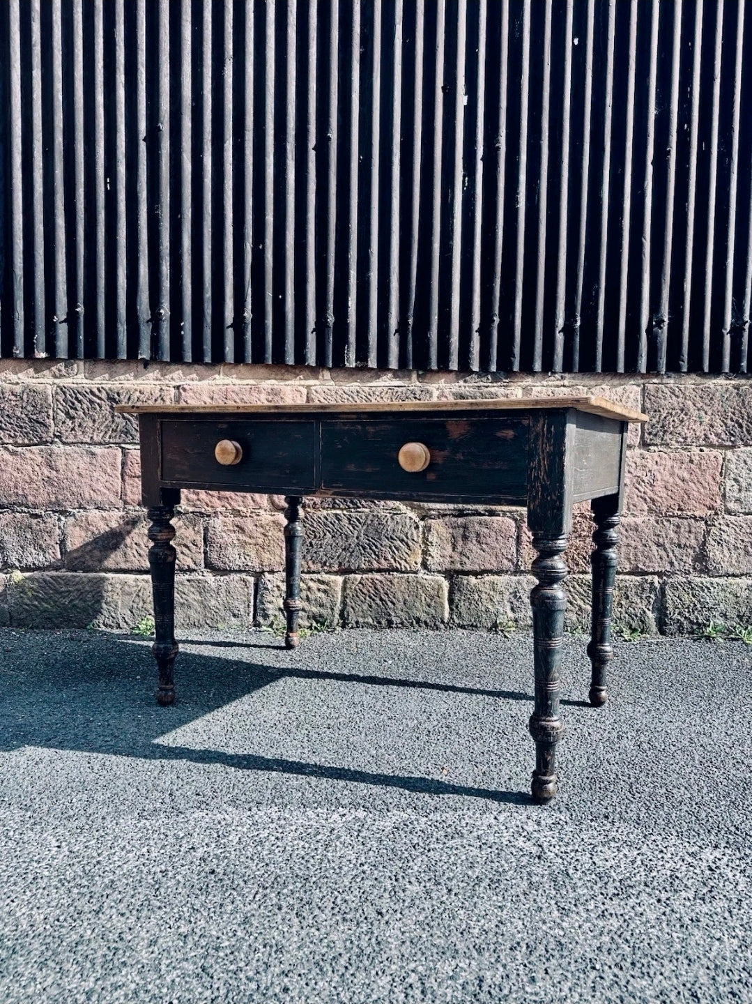 Antique French Oak Top Table. 2 Drawers. Kitchen, Dining, Original Paint