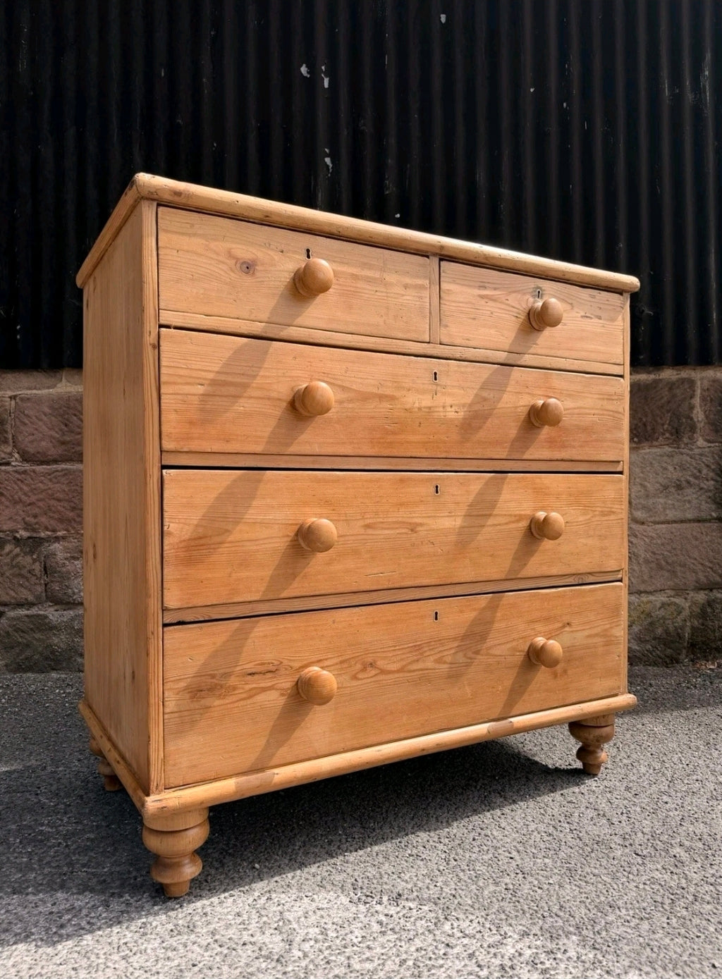 Large Antique Victorian Waxed Pine Chest Of Drawers, Country Farmhouse, Bedroom.