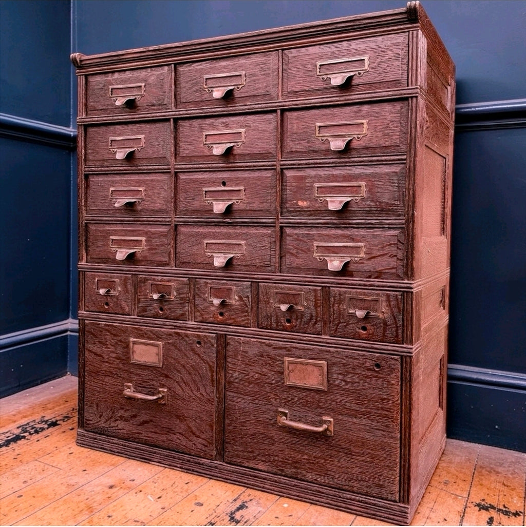 Antique Shannon Ltd Filing Cabinet Collectors Storage Bank of Drawers, Office