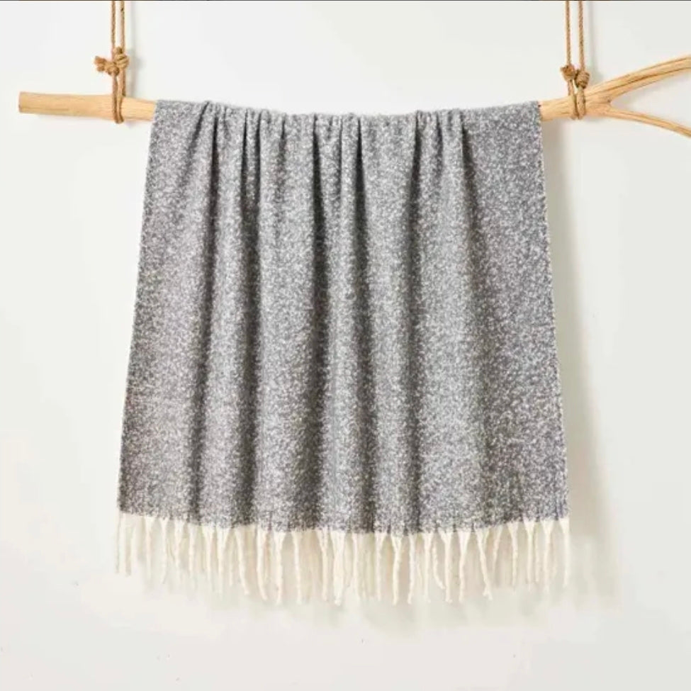 Aisling Faux Mohair Throw - Soft, Stylish Fringed Blanket in (Graphite)