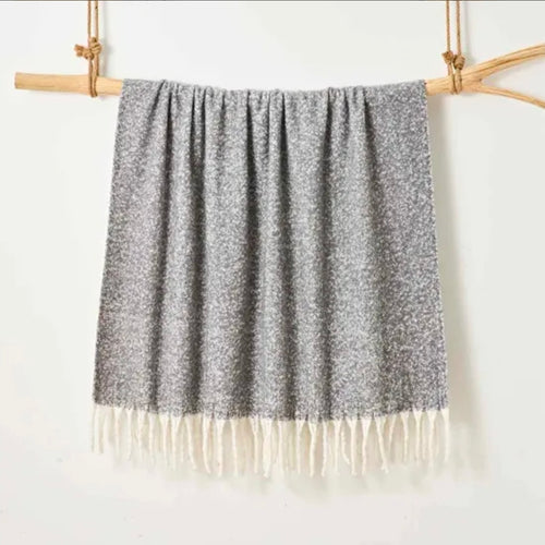 Aisling Faux Mohair Throw - Soft, Stylish Fringed Blanket in (Graphite)