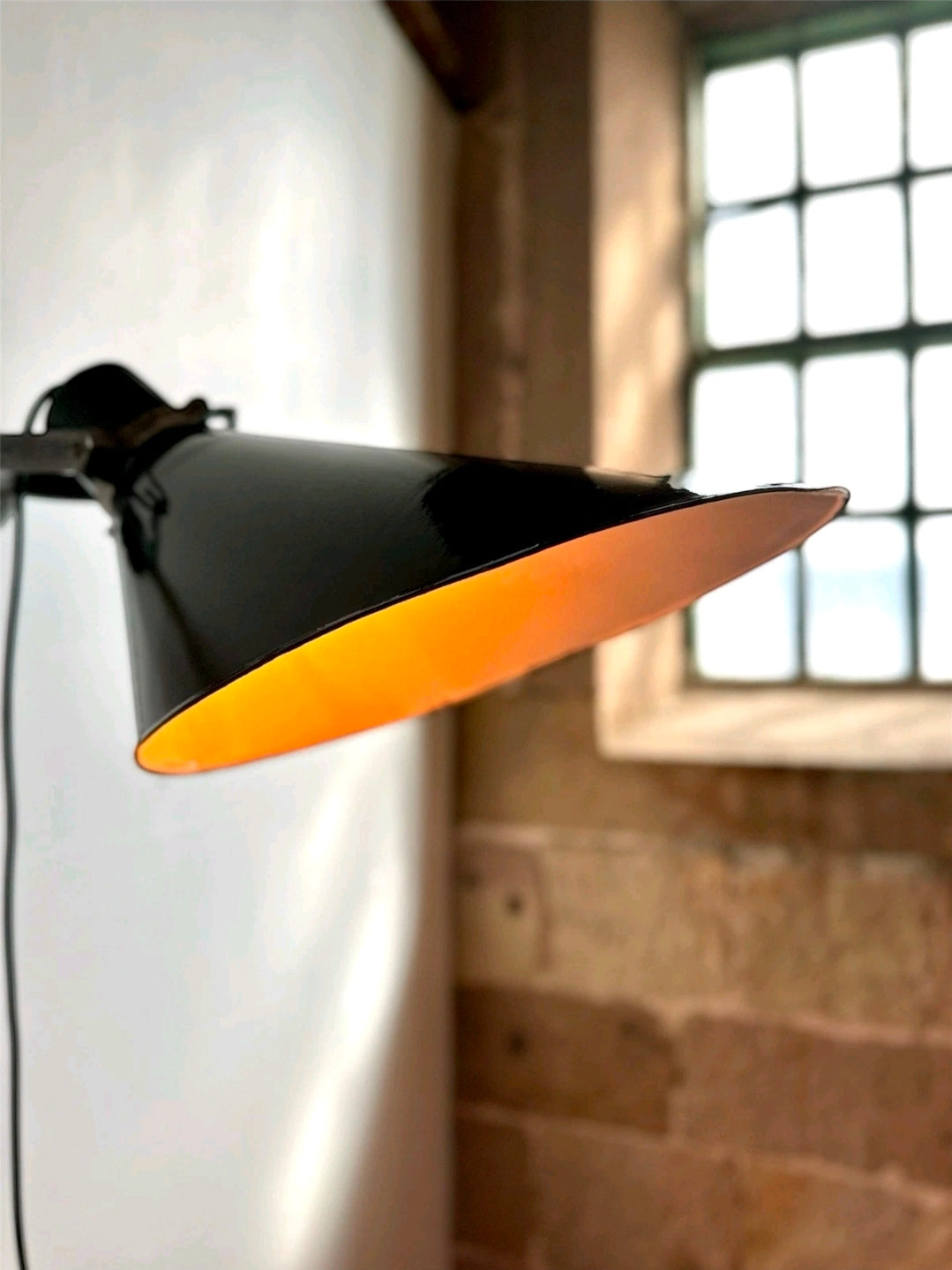 Large Rare Original 1940s Industrial Black Enamel Sign Lights, Picture Light