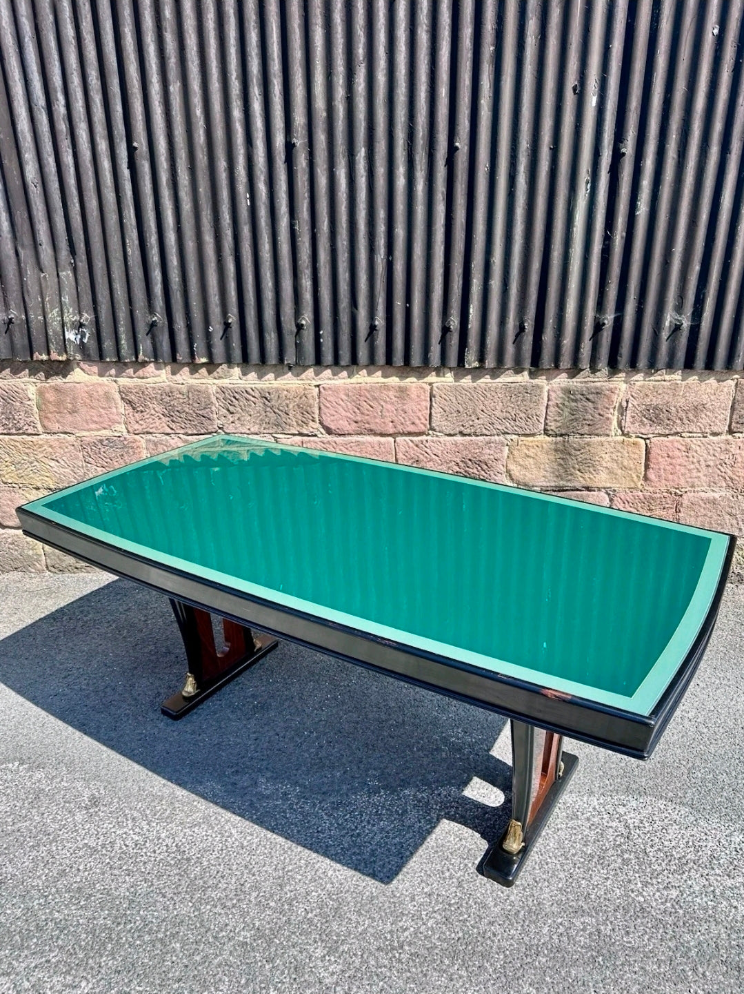 1940s Italian Designer Desk Attributed To Guglielmo Ulrich. Walnut, Glass, Green